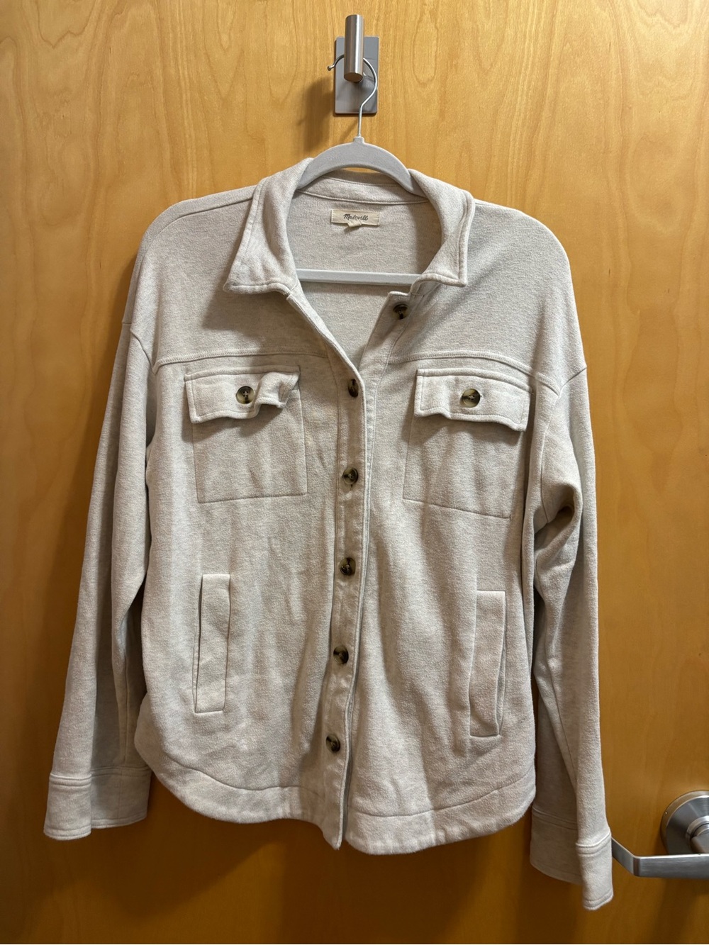 Madewell Cream Button-Front Shacket Sweatshirt